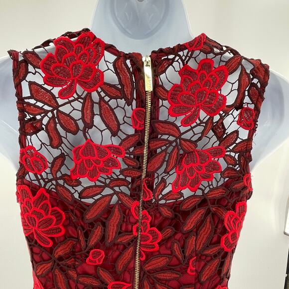 Calvin Klein Rosewood Red Black Floral Lace Cocktail Party Sheath Dress 2 - Picture 8 of 12